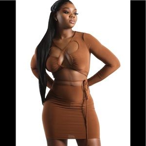 Sexy Brown cut-out dress